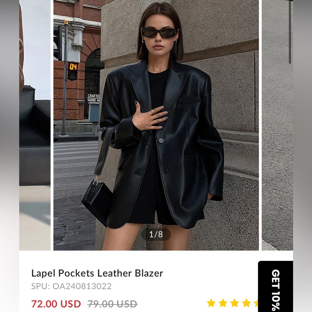 Commense Lapel black leather jacket